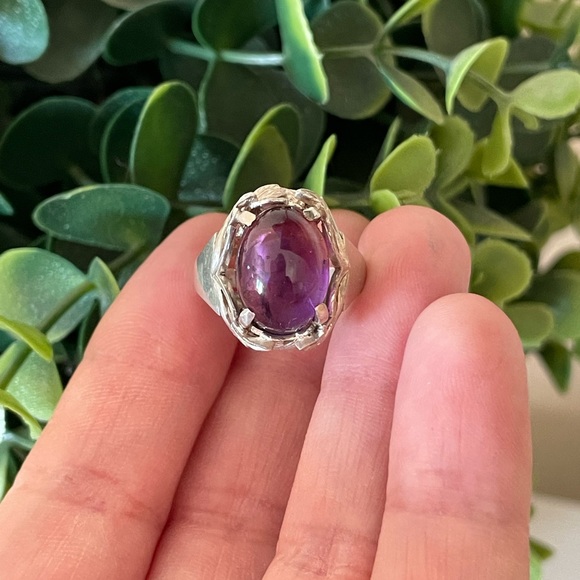 Jewelry - Vintage SA 925 Sterling Silver Amethyst Gemstone Dome Ring Medieval Style SZ 6.5